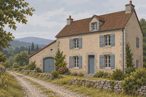 Un bâtiment miniature en résine assemblé se dresse près d'un étroit chemin de gravier.